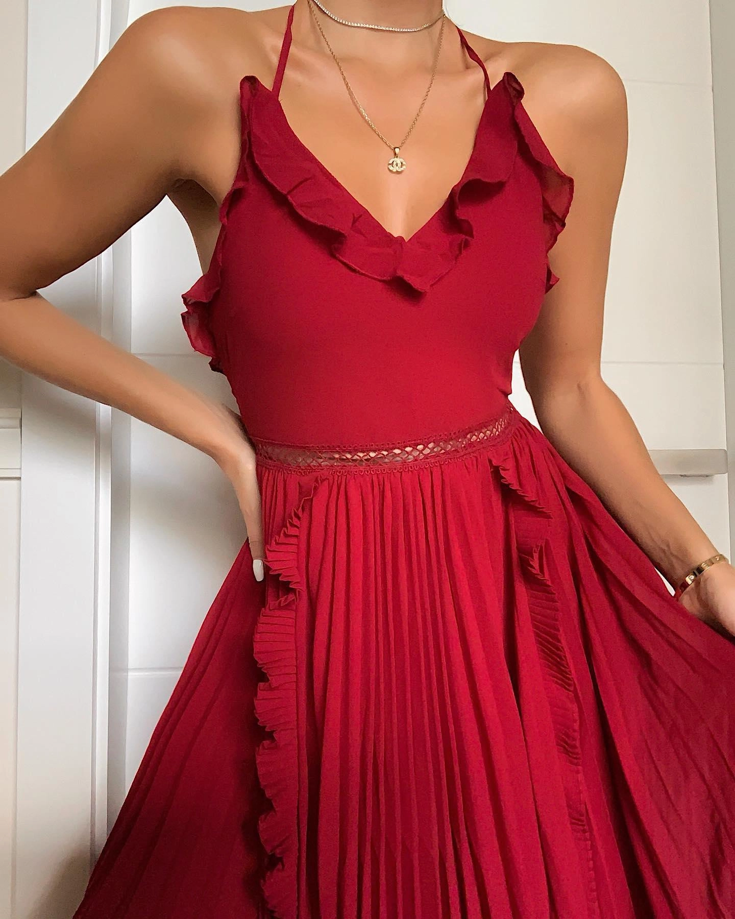 Timeless Waistband Fit wrap waist Maia Dress - Red (Final Sale)