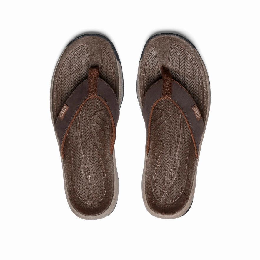 Compression Molding Anytime Wear Men's Kona Leather Flip-Flop  |  Java/Dark Earth