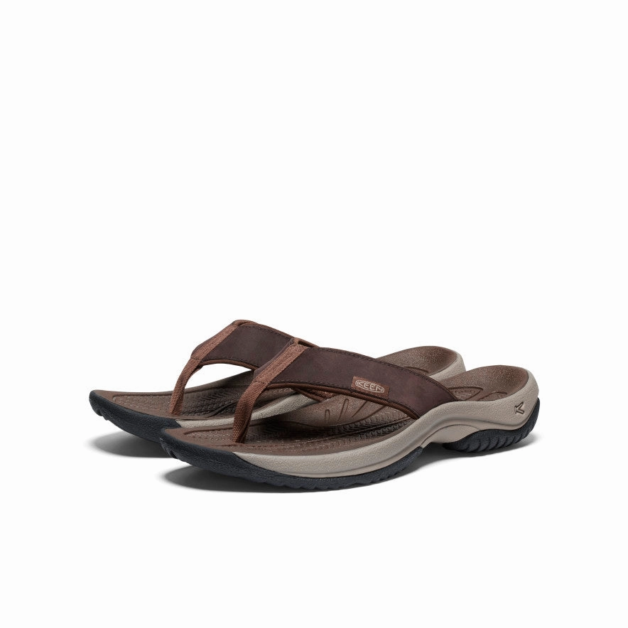 Anti Odor Men's Kona Leather Flip-Flop  |  Java/Dark Earth