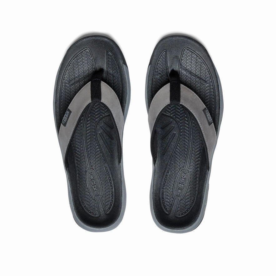 Tread Comfort Good Traction Men's Kona Leather Flip-Flop  |  Steel Grey/Black