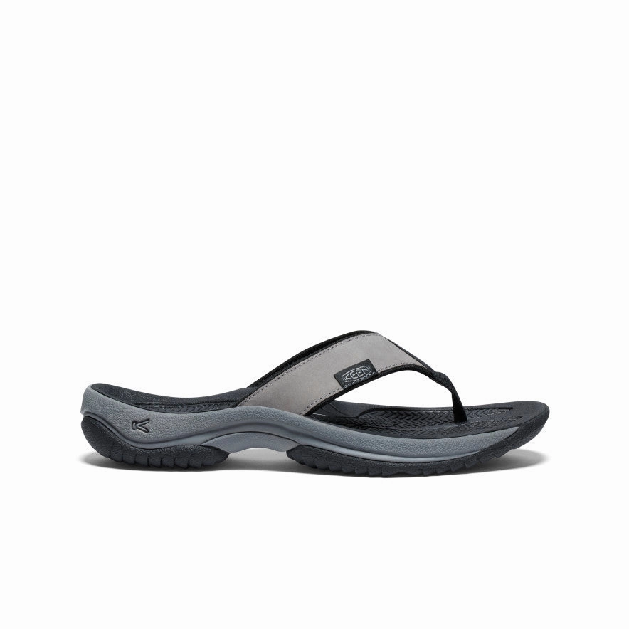 Nordic Soft Live Soft Men's Kona Leather Flip-Flop  |  Steel Grey/Black