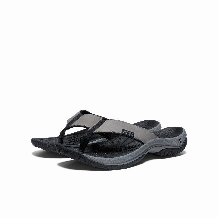 Anti   Odor Men's Kona Leather Flip-Flop  |  Steel Grey/Black