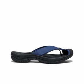 mom style Men's Waimea Leather Flip-Flop  |  Naval Academy/Black