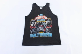 1987 Harley Davidson Motorcycles Elvis Presley Graphic Tank Top Moisture Management System No Slip Gripper Hem