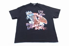 Cool and Comfortable Versatile Trend Y2K Live To Ride, Ride To Live Eagle Biker Graphic T-Shirt