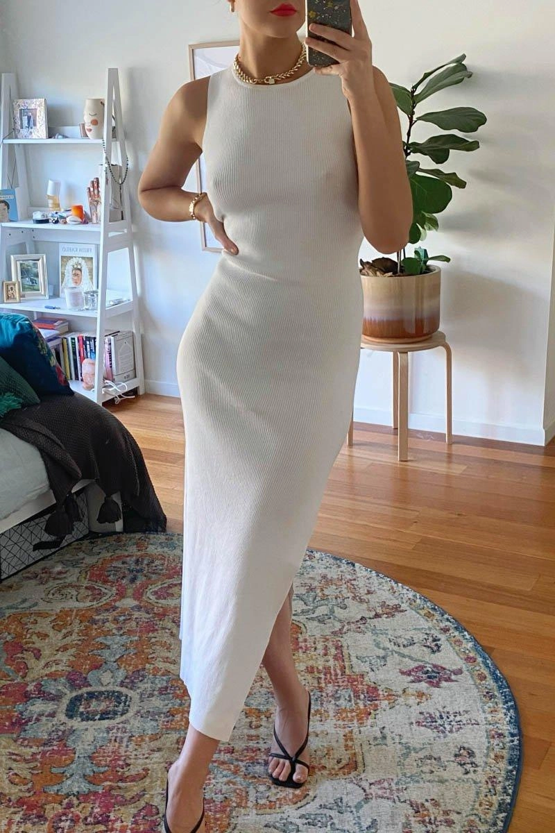 Mish Ribbed Maxi Dress - White Fall Style Polished Appearance