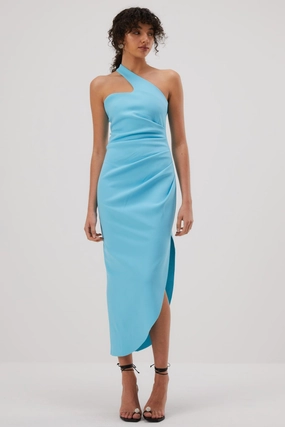 Misha Delancey Bonded Crepe Midi Dress - Aegan Blue Soft Silhouette