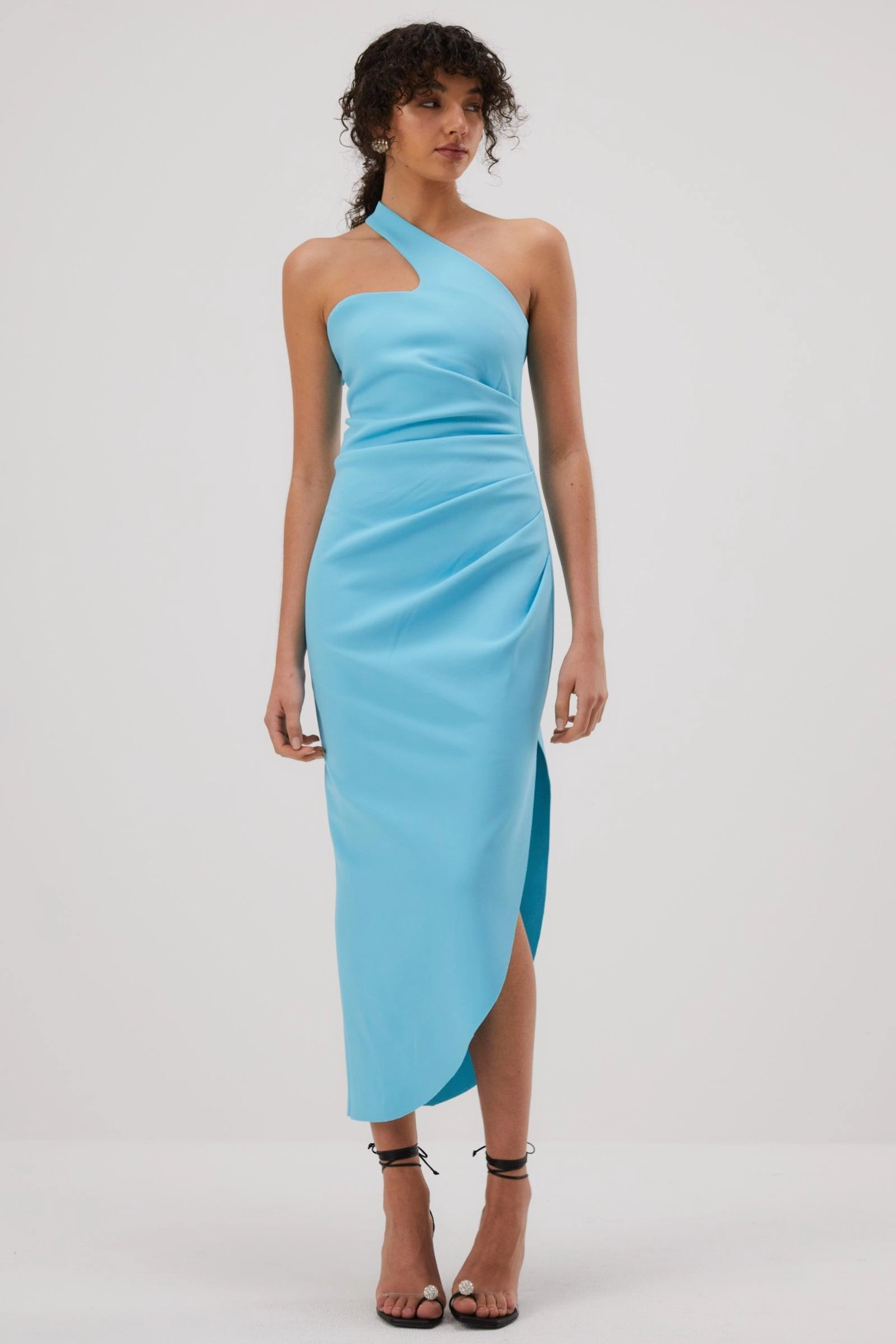 Misha Delancey Bonded Crepe Midi Dress - Aegan Blue Soft Silhouette
