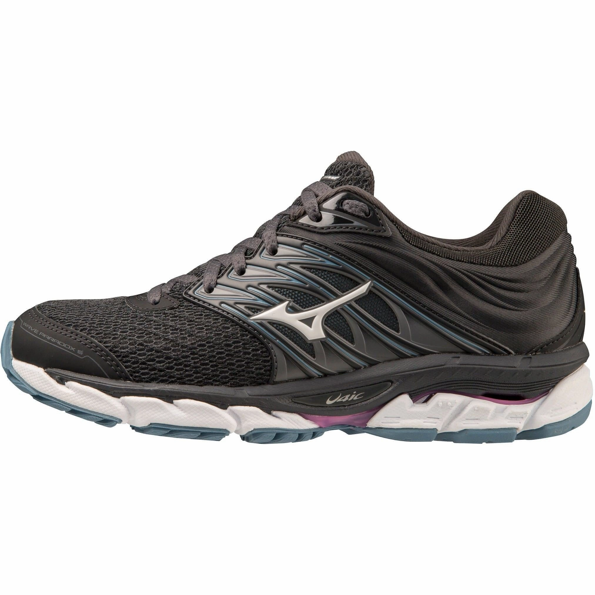 Mizuno Wave Paradox 5 Womens Running Shoes - Black Pavement - running running in a temperate area