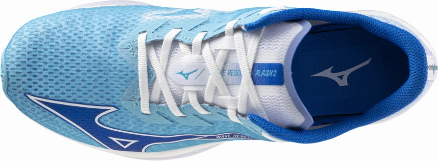 Compression Molded Foam 3D Knit Construction Mizuno Wave Rebellion Flash 2 Mens Running Shoes - Blue