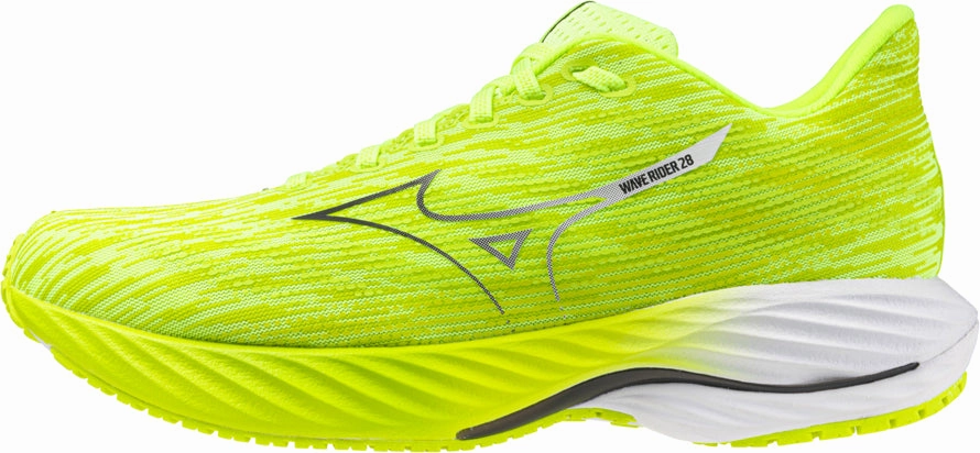 running on a treadmill shoes mood enhancement Mizuno Wave Rider 28 Mens Running Shoes - Green