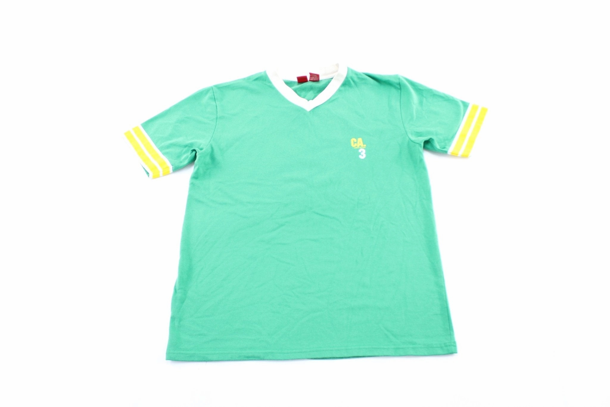 Mossimo Green & Yellow #3 Jersey T-Shirt Anti Bacterial Treatment Water Based Ink Print