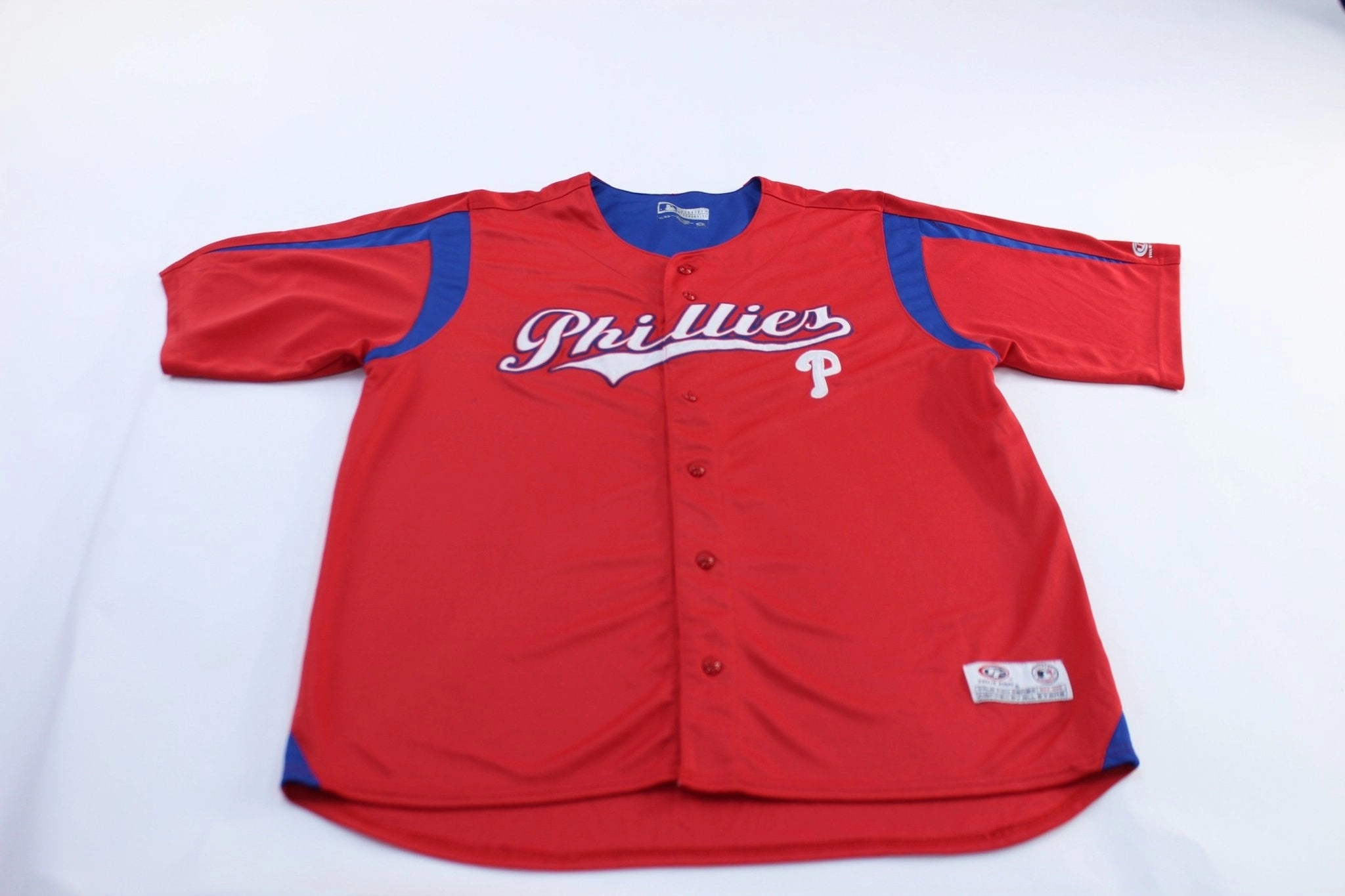 Anti Pilling Process Sustainable Dye Process Philadelphia Phillies Embroidered Red & Blue Baseball Jersey