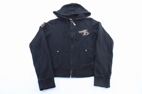 Women's Harley Davidson Motorcycles 105th Anniversary Black Zip Up Hoodie Stretchable Knit Material UV Protective Coating