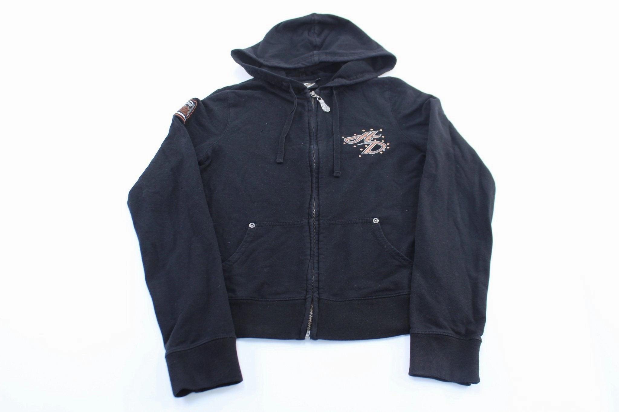 Women's Harley Davidson Motorcycles 105th Anniversary Black Zip Up Hoodie Stretchable Knit Material UV Protective Coating