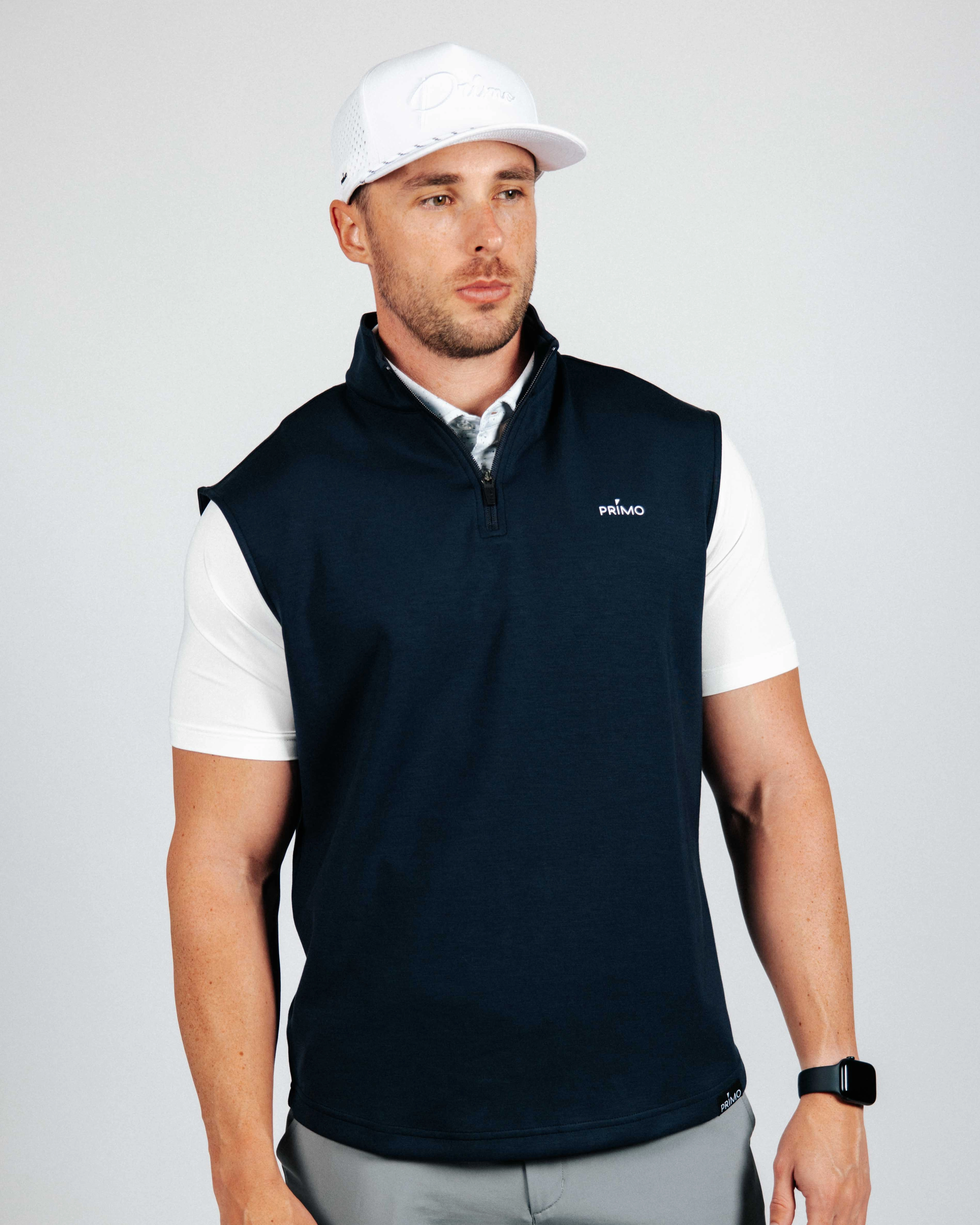Navy Quarter Zip Vest Office Comfort
