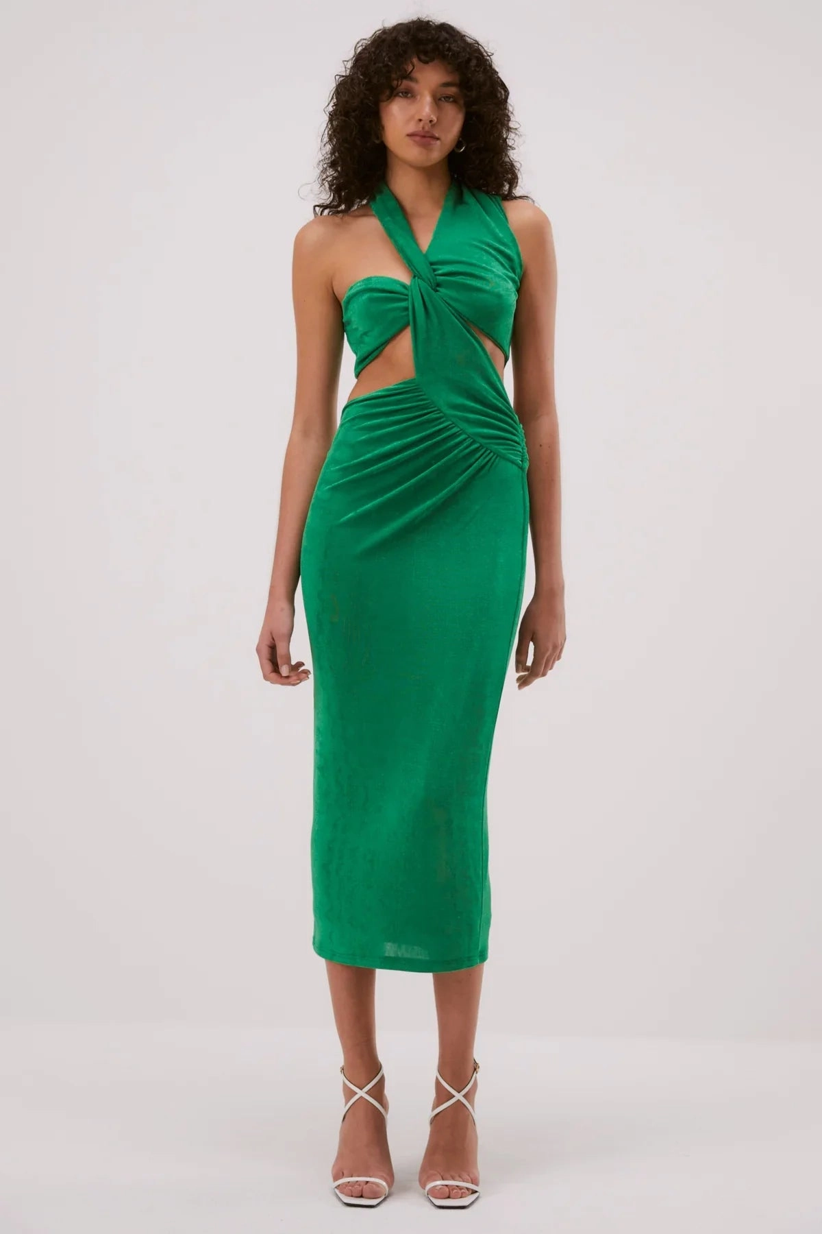 High-waist Comfortable Waistband Misha Graciela Slinky Jersey Midi Dress - Island Green
