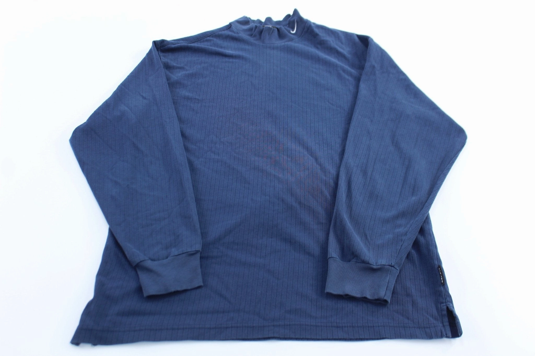 Nike Golf Embroidered Logo Blue Mock Neck LS T-Shirt Sleek Stretch Fit Casual Layer Wear