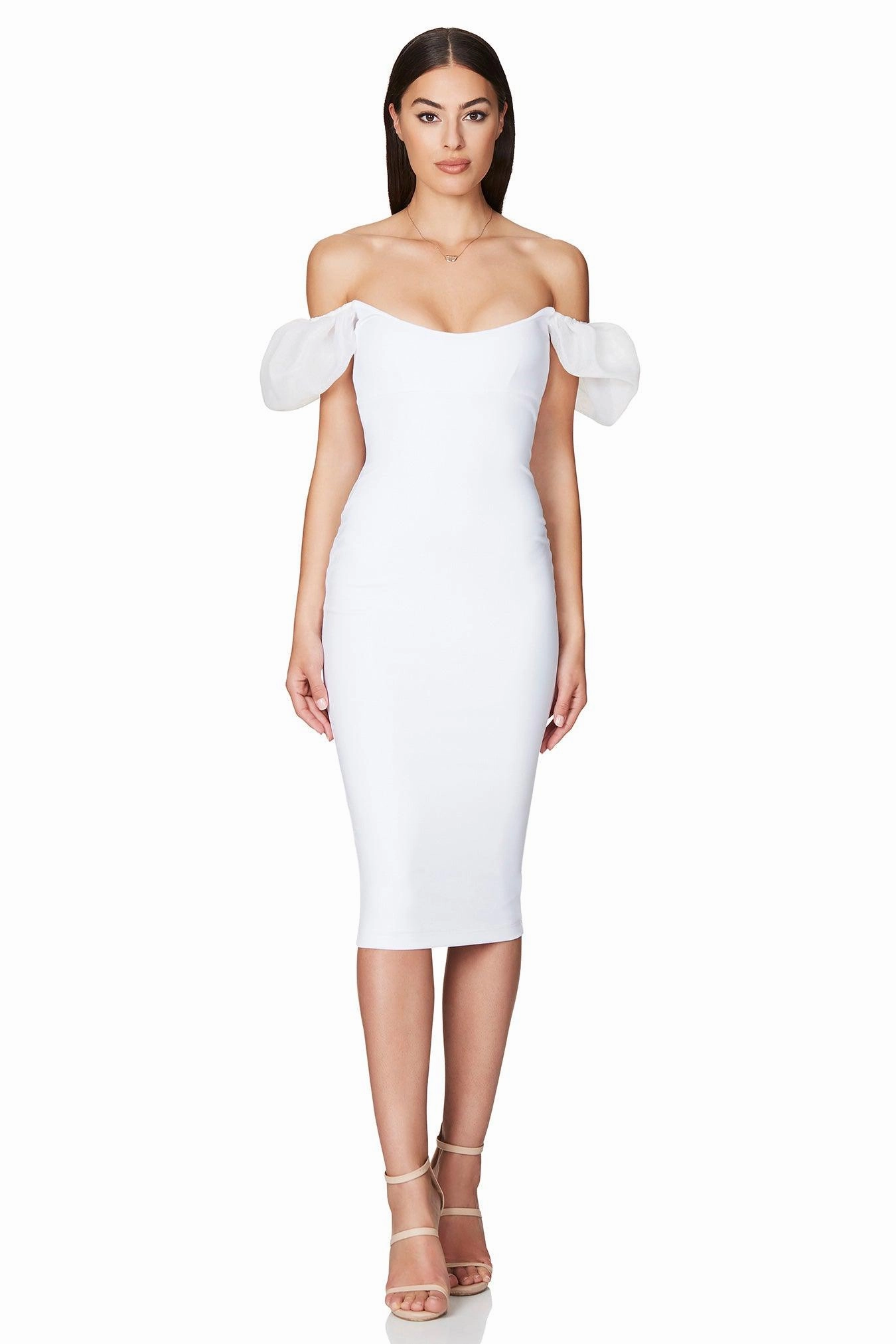 Versatile Cut Delicate Finish Nookie Eleganza Midi Dress - White