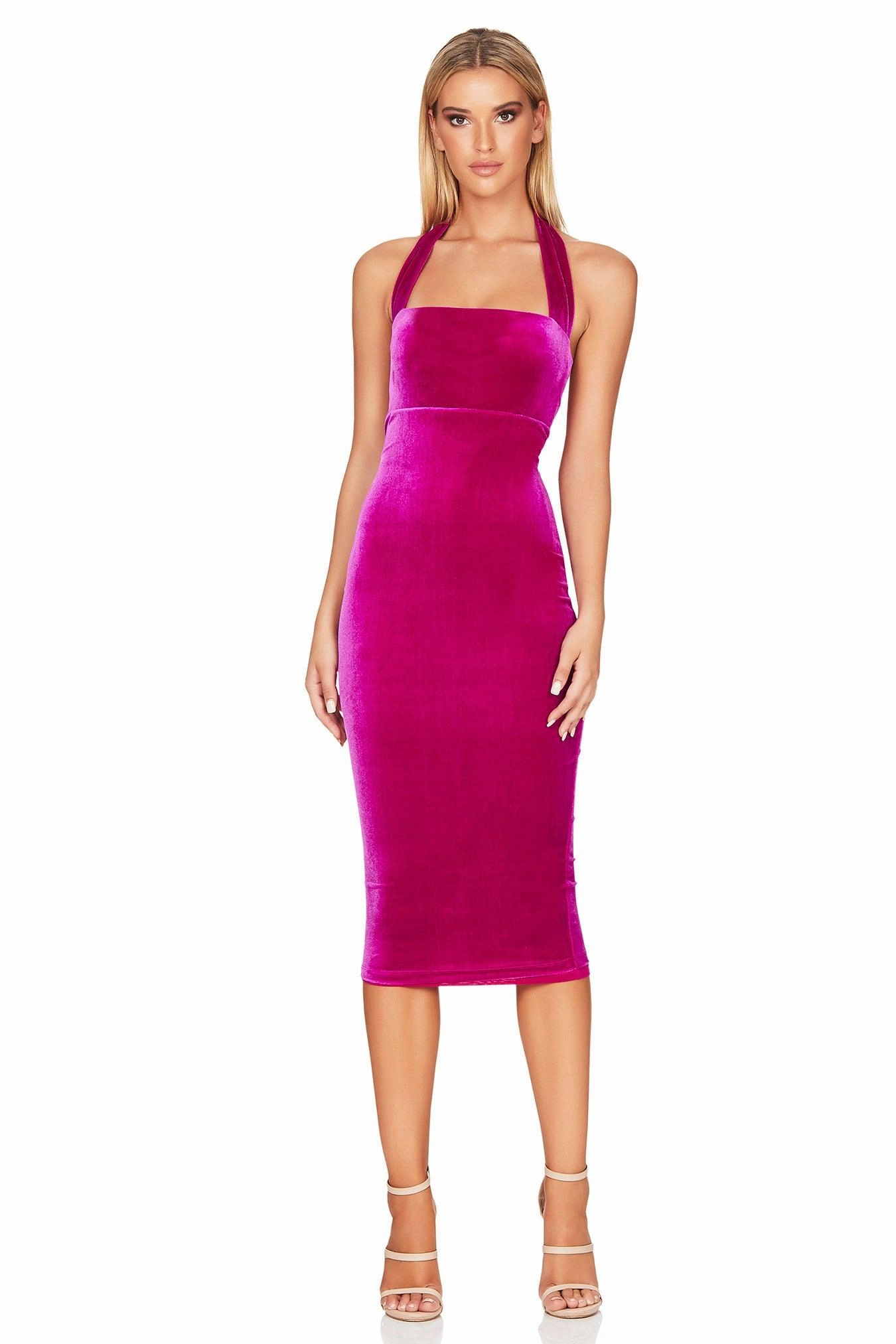 Relaxed Vibe Fashionable Fit Nookie Vera Velvet Midi Dress - Fuchsia