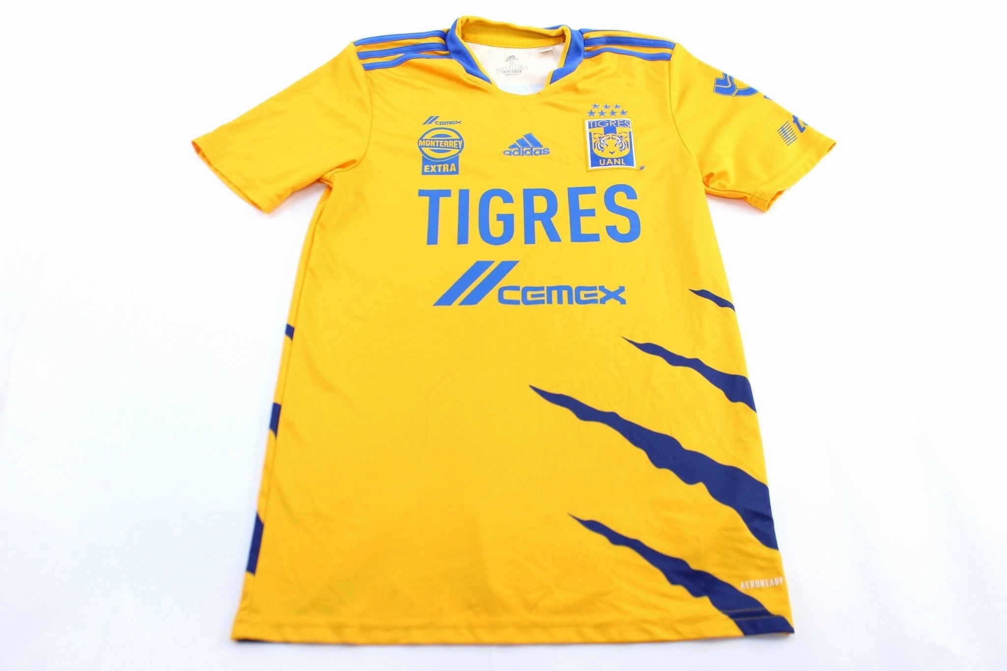 Adidas Embroidered Logo Tigres UANL Striped Soccer Jersey Core Layer Dynamic Ergonomic Fit