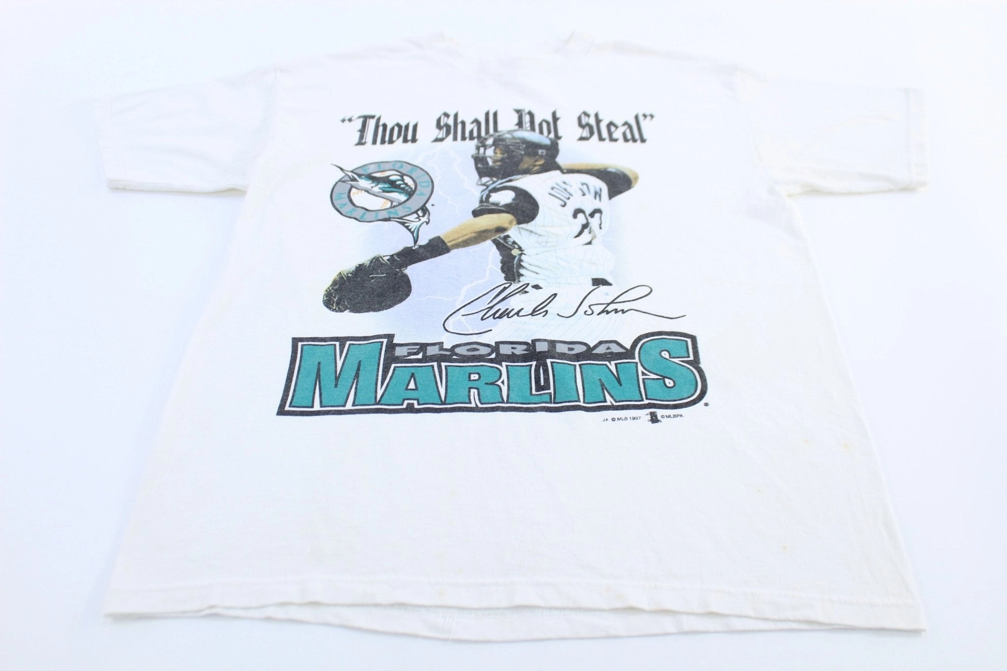 1997 Florida Marlins Baseball Charles Johnson T-shirt Modern Comfort Style Ethically Sourced Cotton