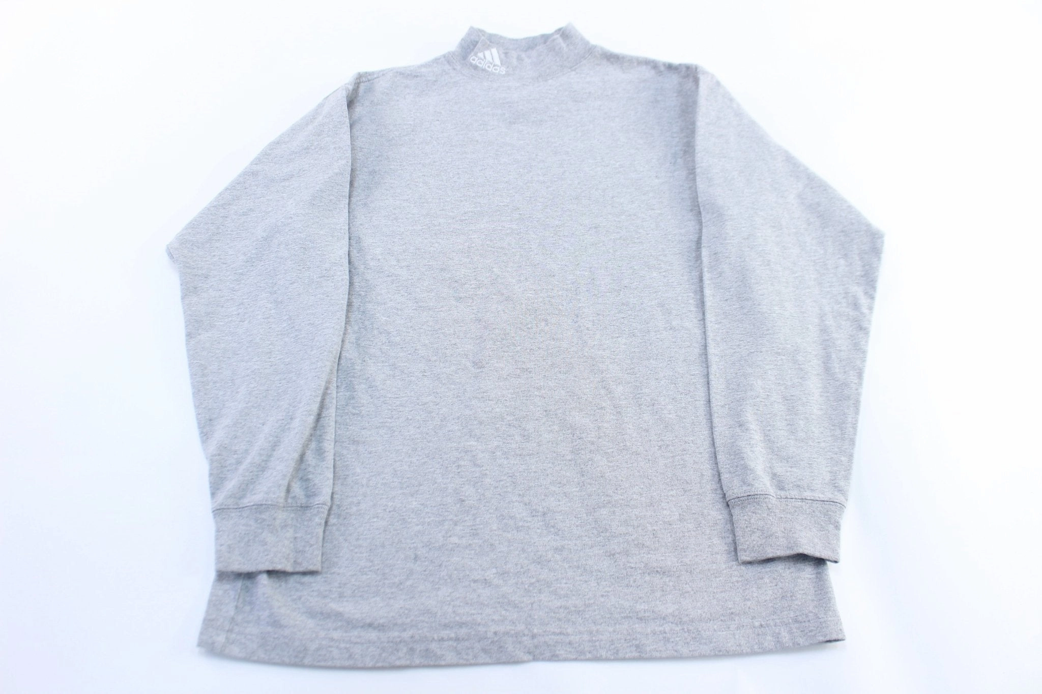 Adidas Embroidered Logo Grey Mock Neck LS T-Shirt Vegan