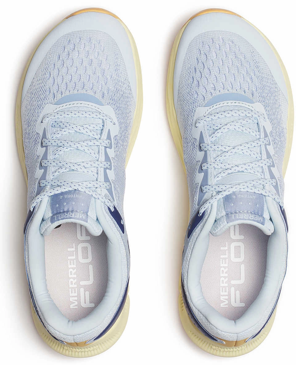 Merrell Antora 4 Womens Trail Running Shoes - Blue running with a running vest