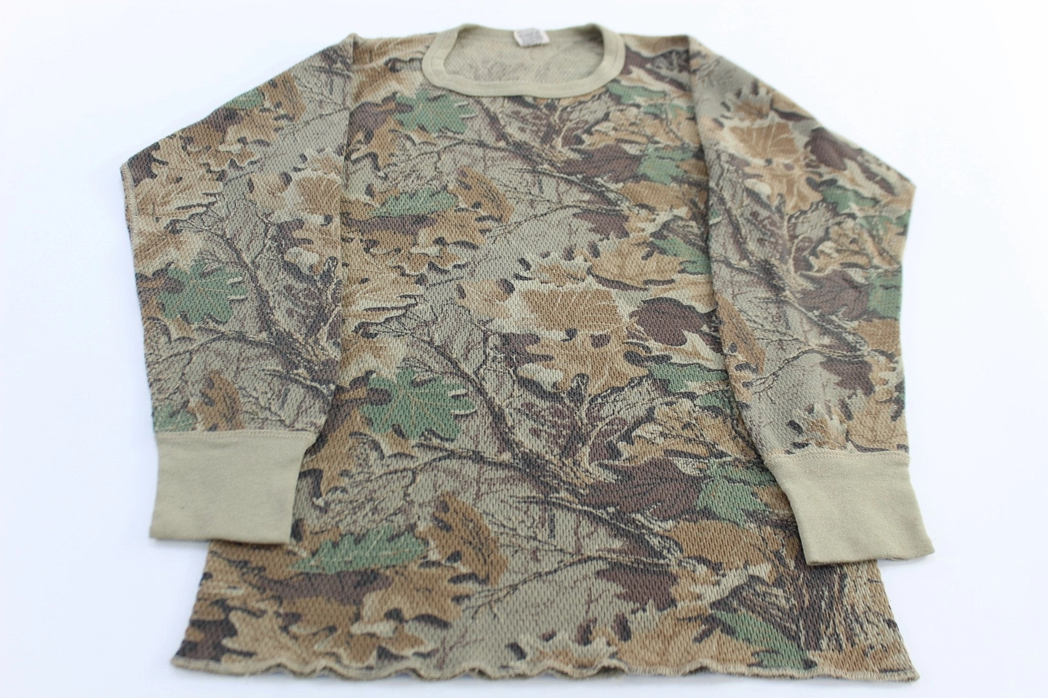 80's Advantage Morgan Mills Camo Thermal LS T-Shirt Compact Stitch Pattern Anti Odor Treatment