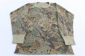 80's Advantage Morgan Mills Camo Thermal LS T-Shirt Compact Stitch Pattern Anti Odor Treatment