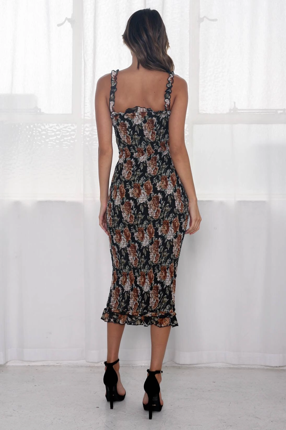 Dakota Dress - Black Floral Easy Layering Piece Bare Arm
