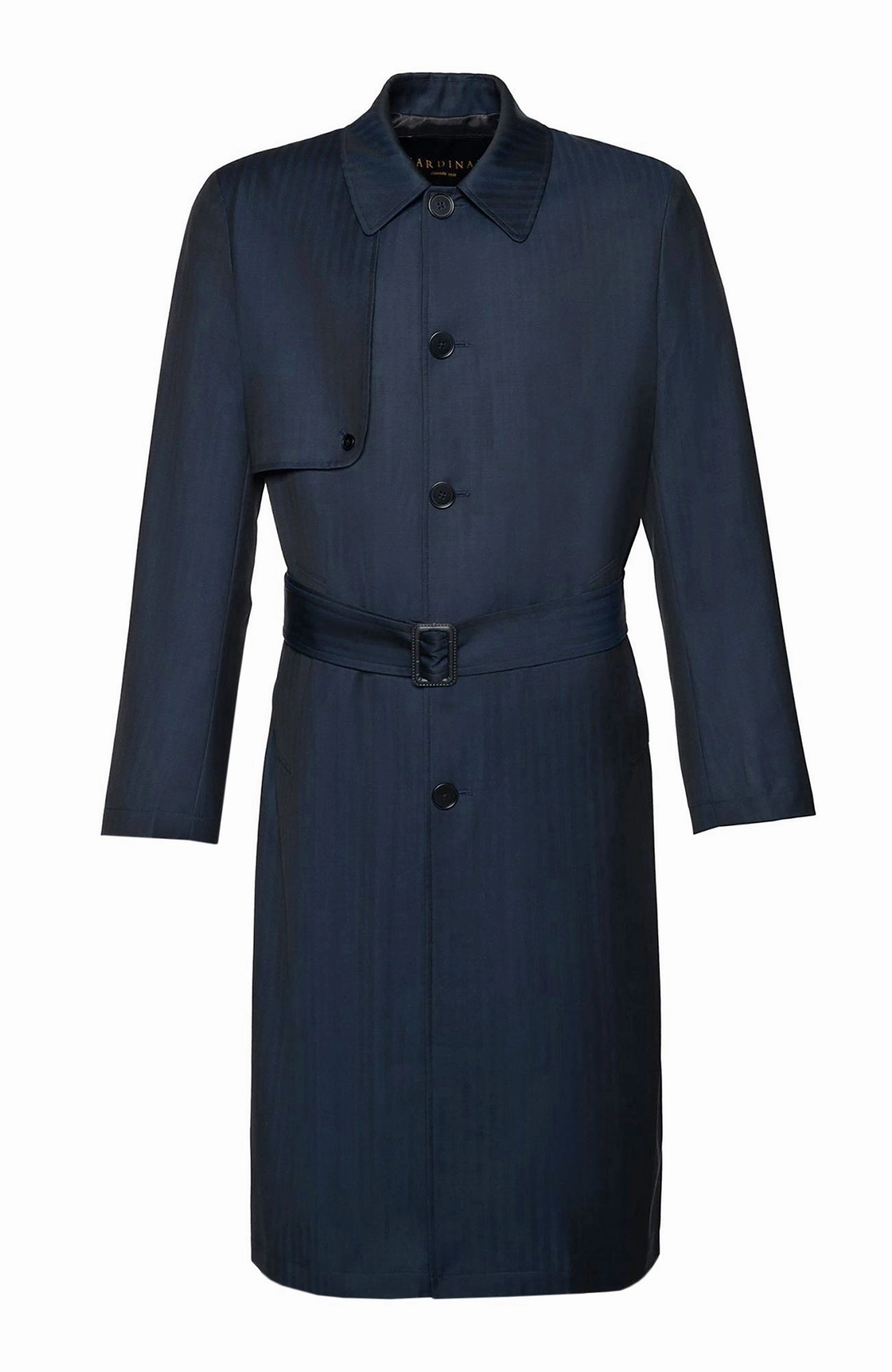 MAN RAY NAVY HERRINGBONE SINGLE BREAST TRENCH COAT Breathable Lining Design Poly Blend