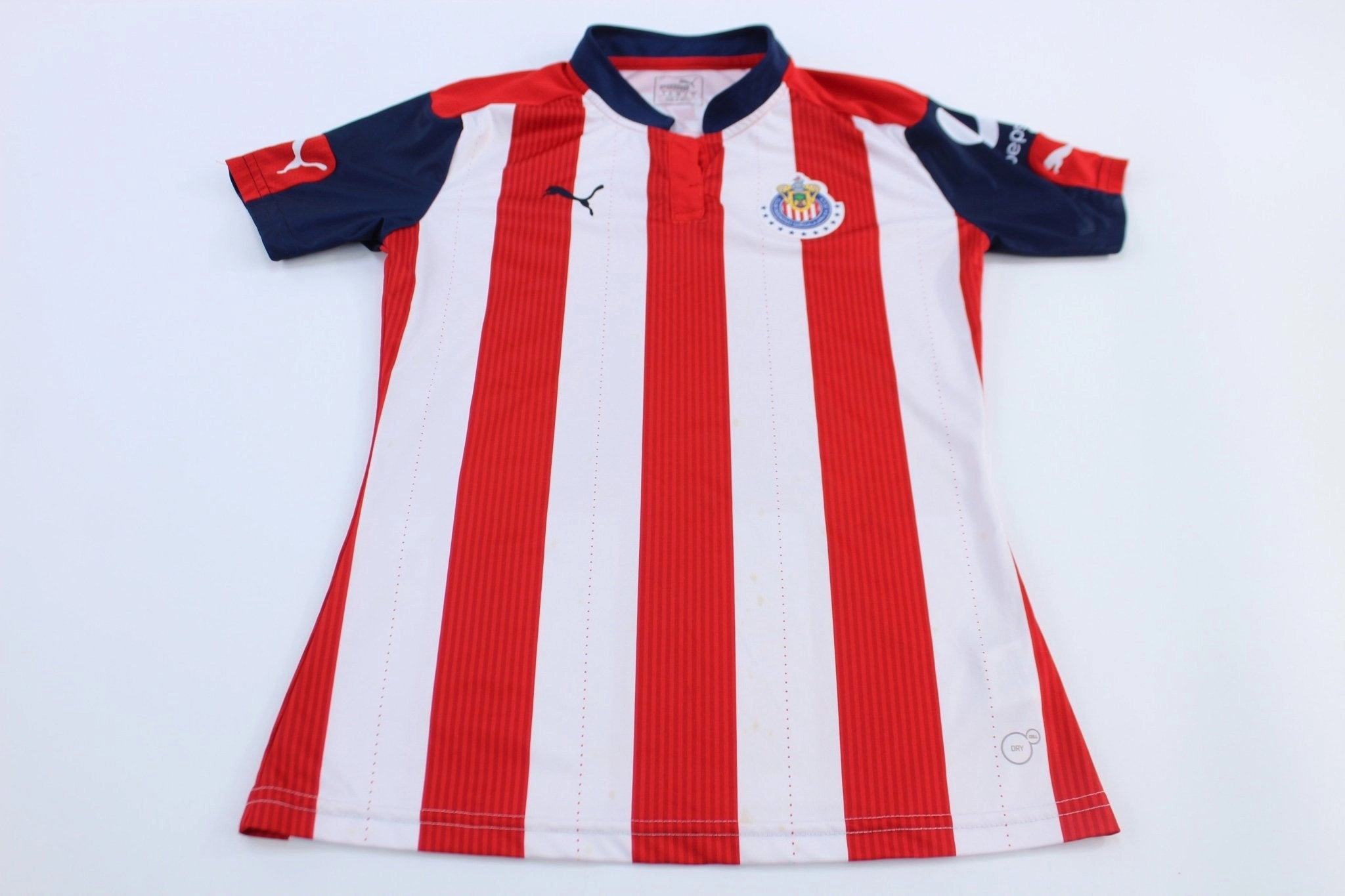 Puma Logo Club Deportivo Guadalajara Striped Soccer Jersey Durable Polyester Blend Wrinkle resistant fabric