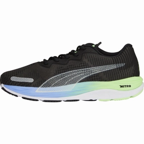 printed running wear Molded Heel Counter Puma Velocity Nitro 2 Fade Mens Running Shoes - Black
