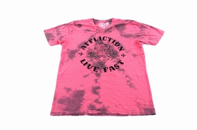 Y2K Affliction Live Fast Tie-Dye T-Shirt Ribbed Collar Trim Soft and Cozy