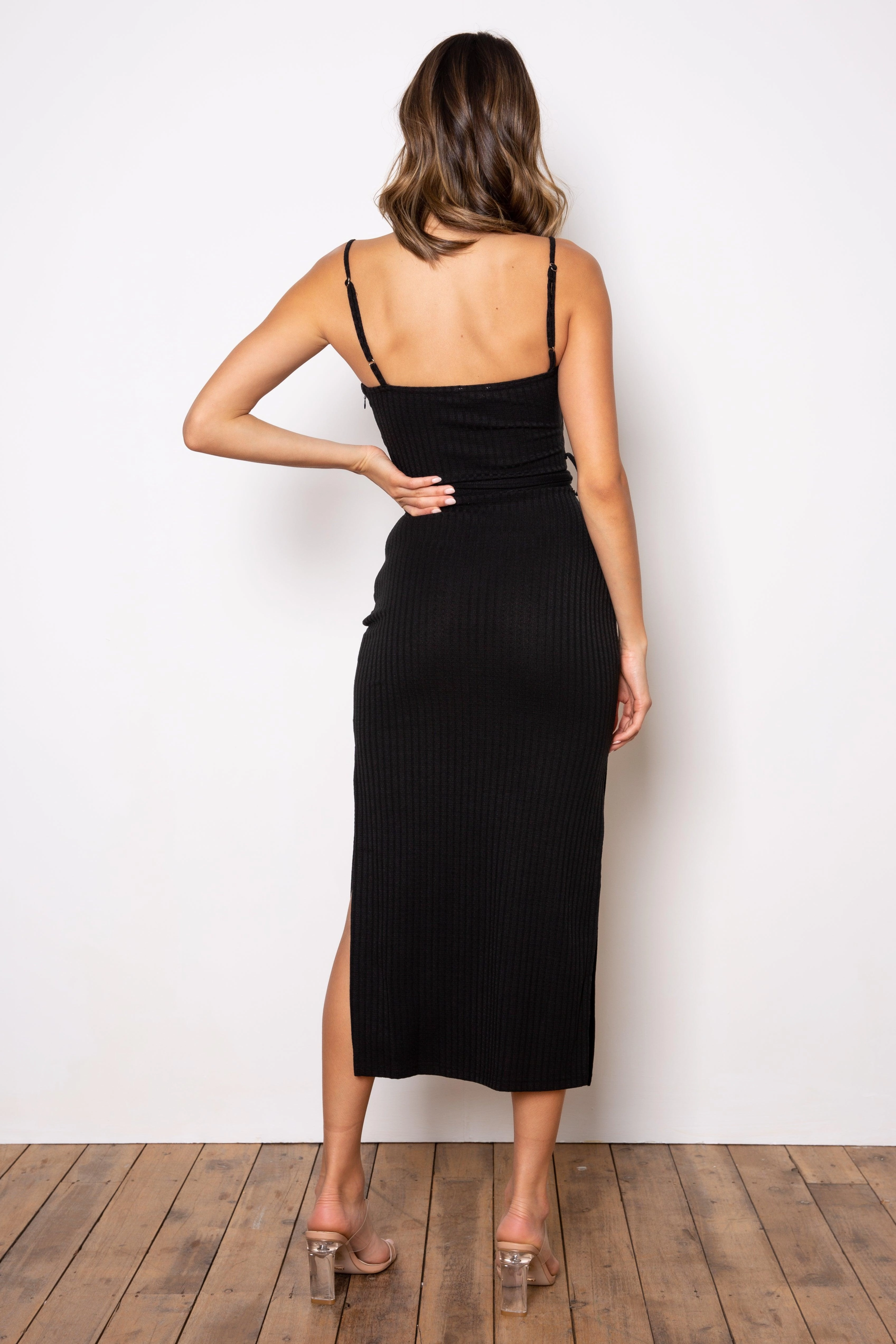 Moment Light Rib Midi Dress - Black