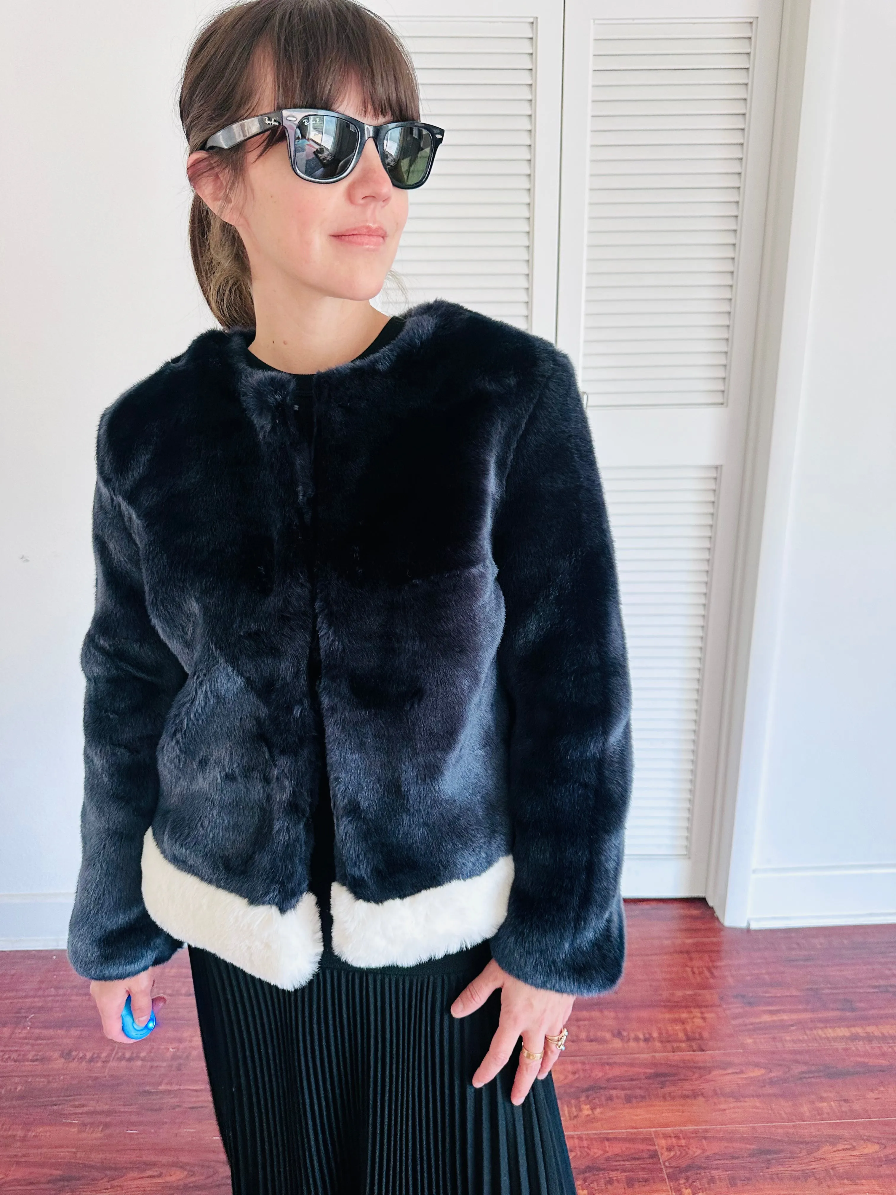 Saks Faux Fur Jacket NonRestrictive Armholes