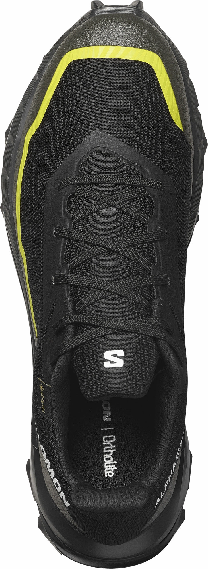 Zip - up Seamless Knit Construction Salomon Alphacross 5 GORE-TEX Mens Trail Running Shoes - Black