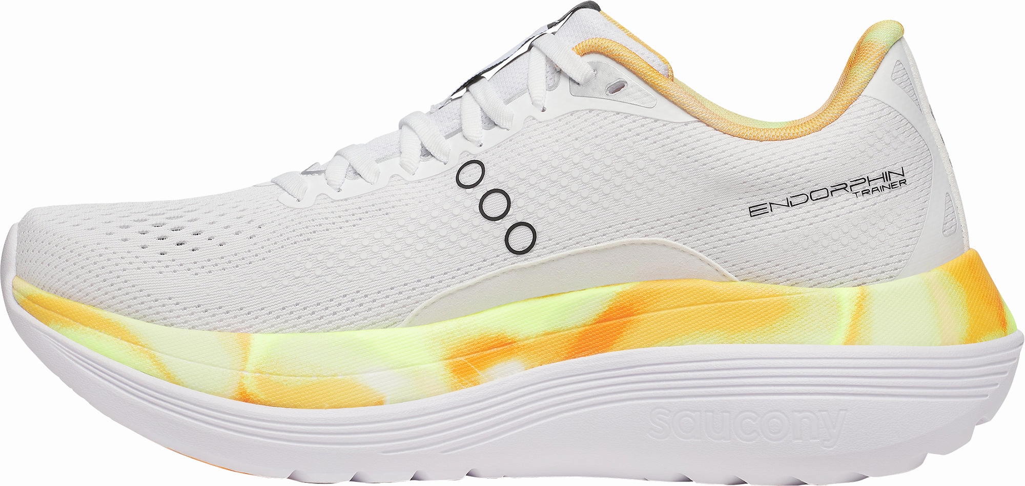 running with a GPS watch leather - upper - quality shoes Saucony Endorphin Trainer Mens Running Shoes - White