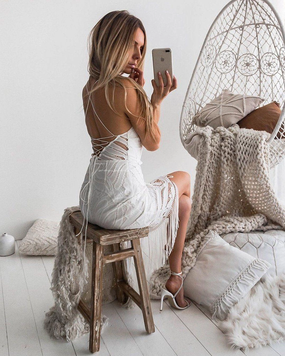 Khaleesi Dress - White ConvertibleNeckline Formal Outfit