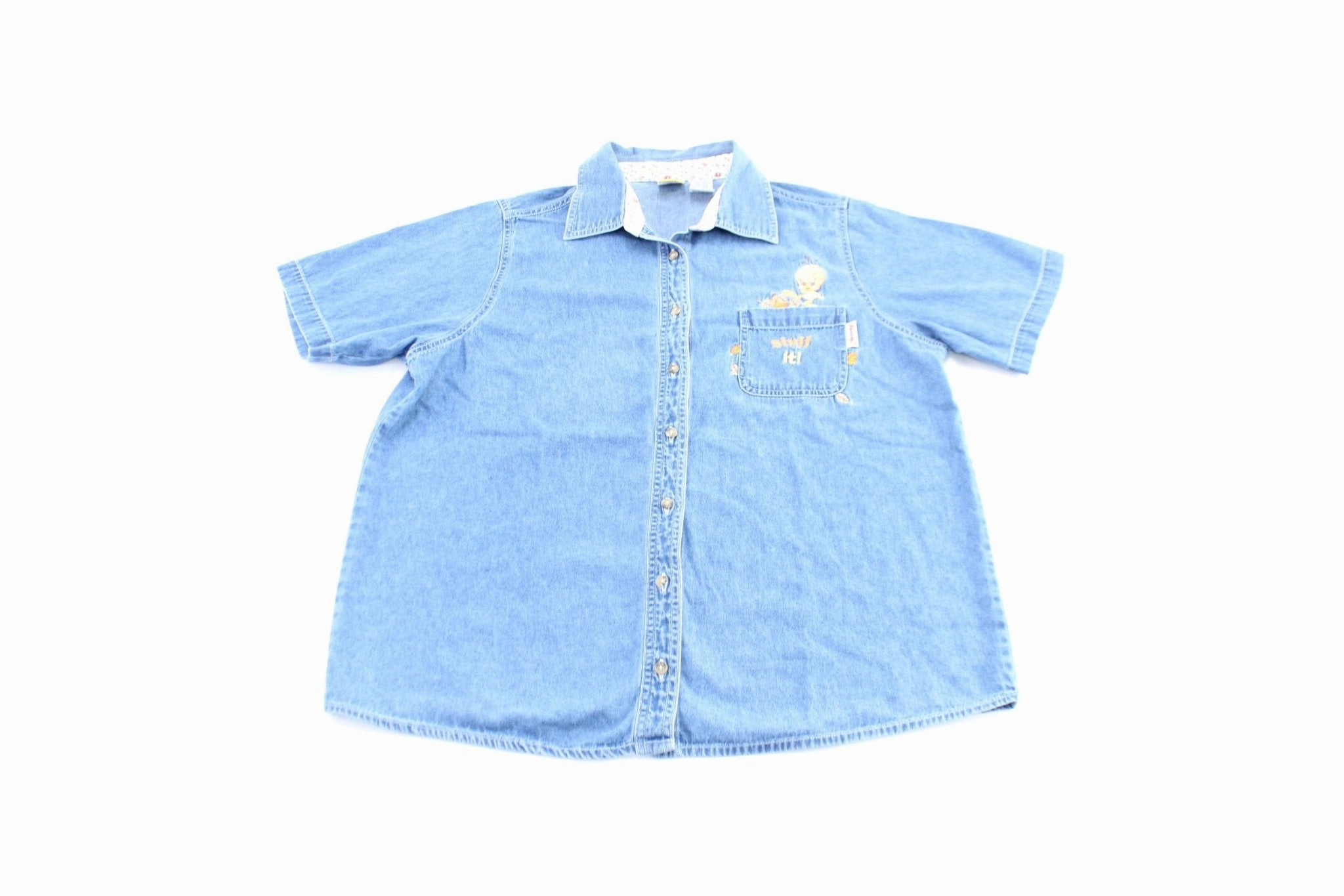 Women's Tweety Bird Embroidered Button Down Sun Protection Geometric precision