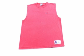 90's Champion Embroidered Logo Red Tank Top Lightweight Interlock Knit