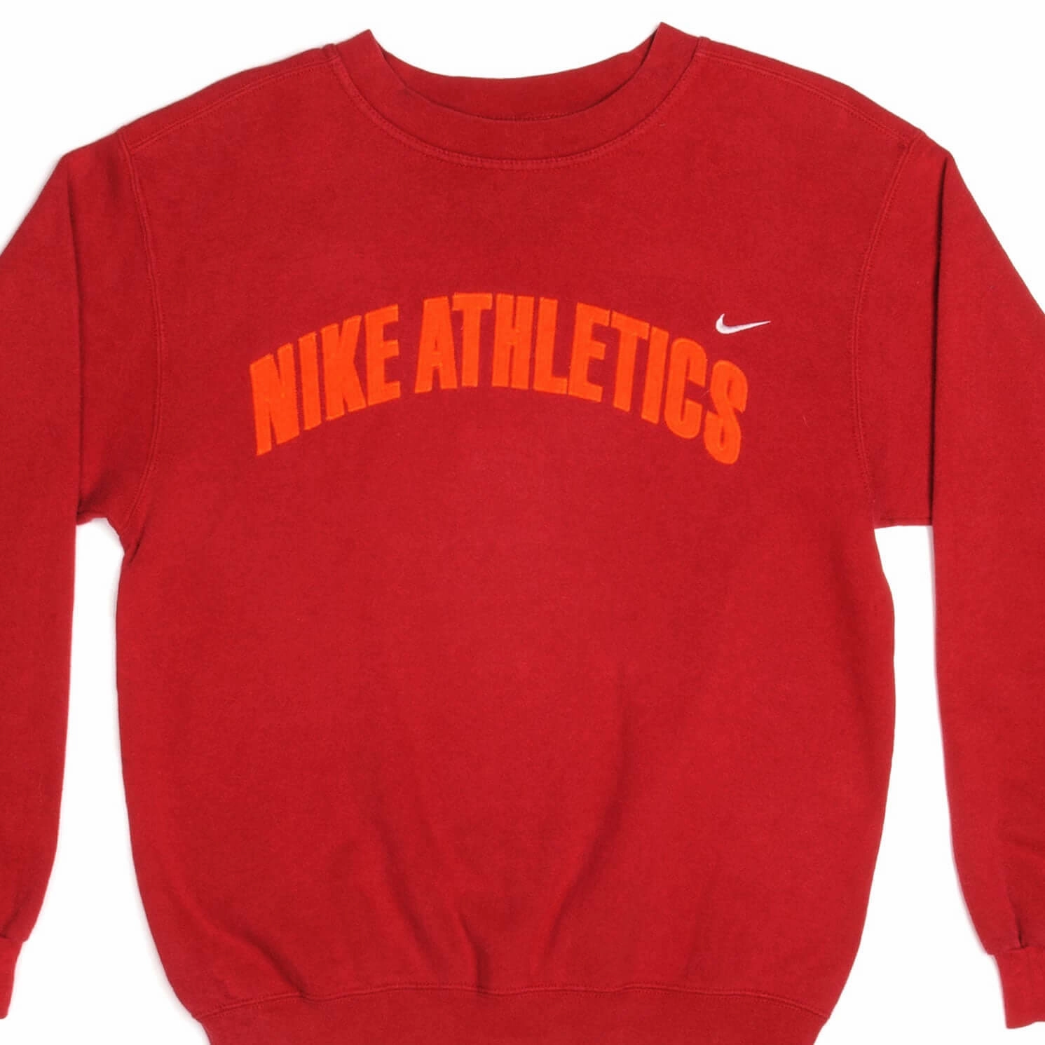 tag accents VINTAGE NIKE ATHLETICS RED SWEATSHIRT LATE 1990s SIZE SMALL MADE IN USA