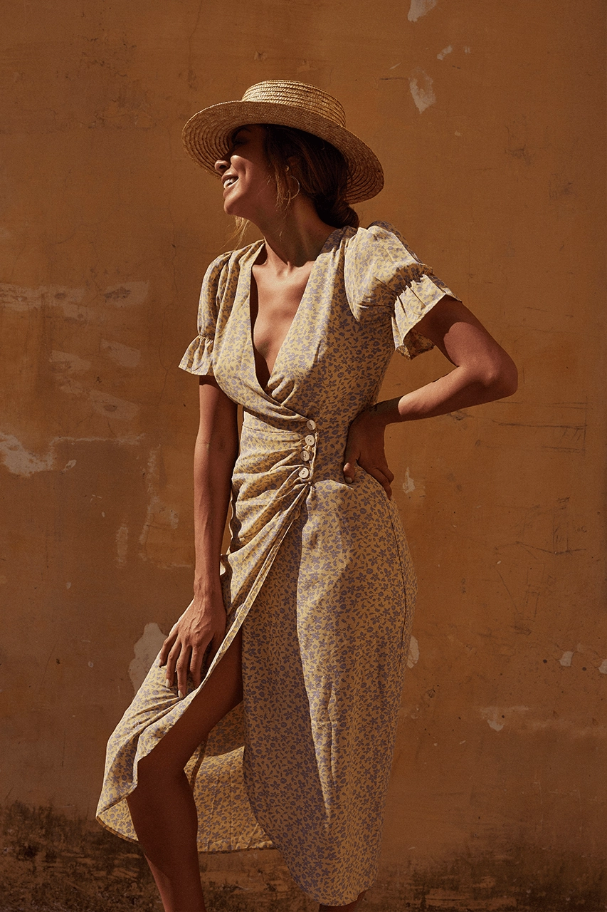 Bohemian-Style Solana Wrap Dress - Yellow