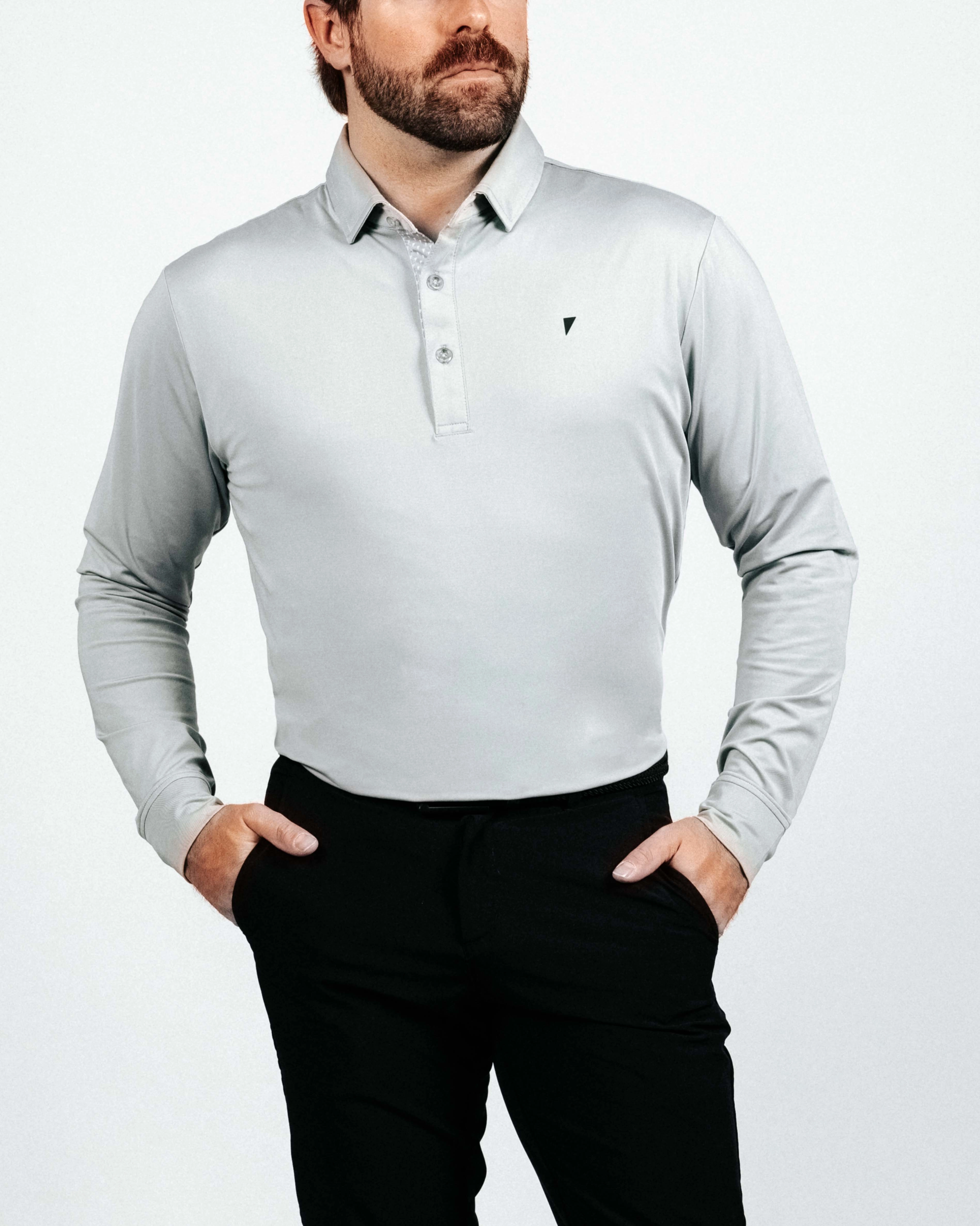 Sport Style Light Gray Long Sleeve Classic Polo