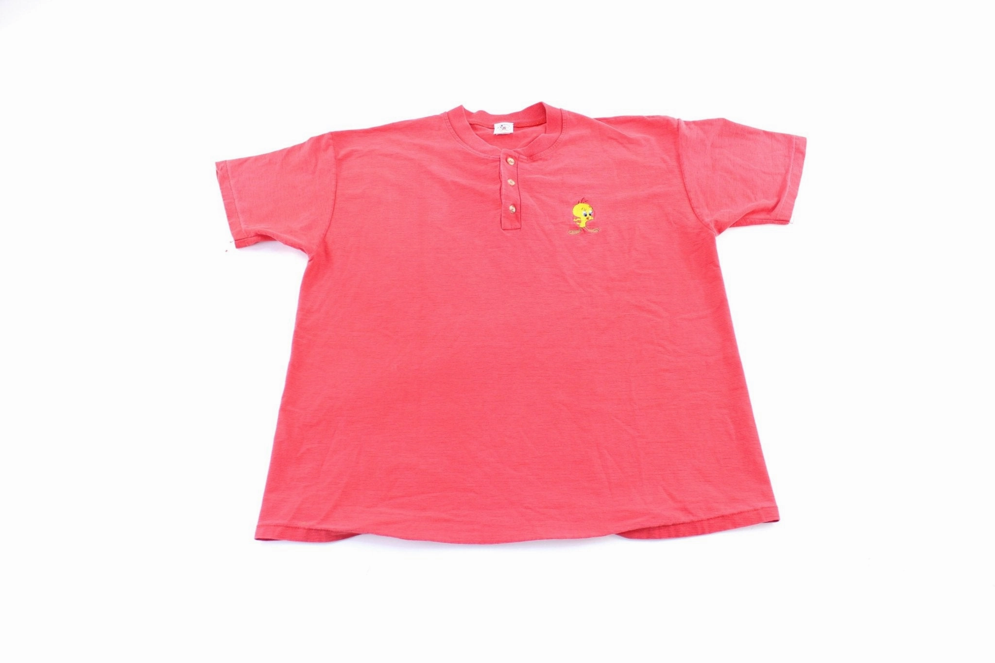 Simple and Light 90's Tweety Embroidered Henley T-Shirt