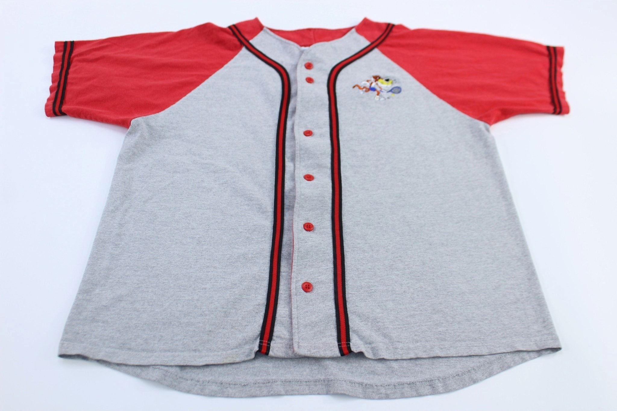 Vintage Chester Cheetah Embroidered Baseball Jersey Contrast Binding Trim Simple Aesthetic