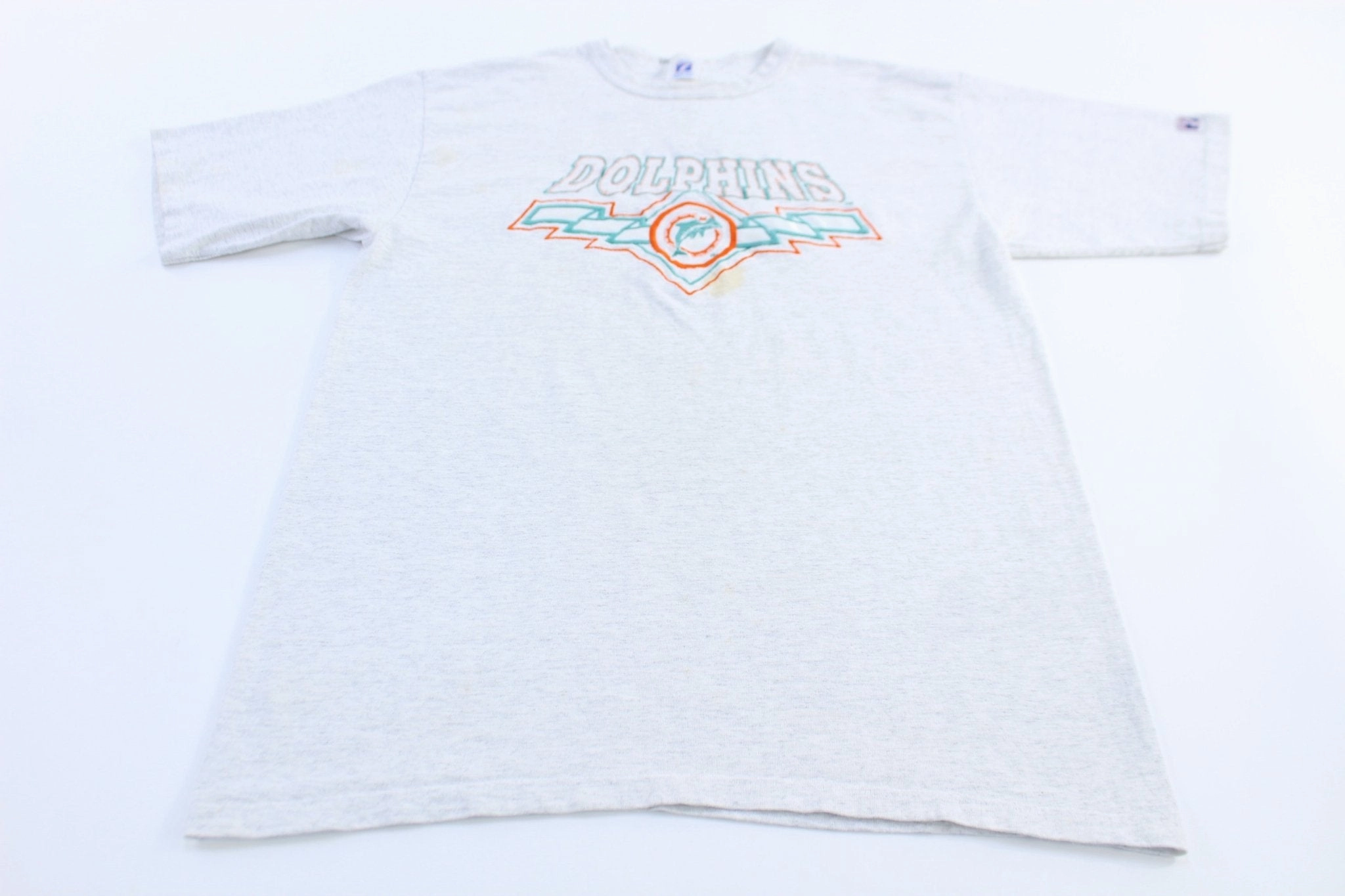 Roomy Design Comfy Look Wear 90's Miami Dolphins Football Embroidered Logo 7 T-Shirt