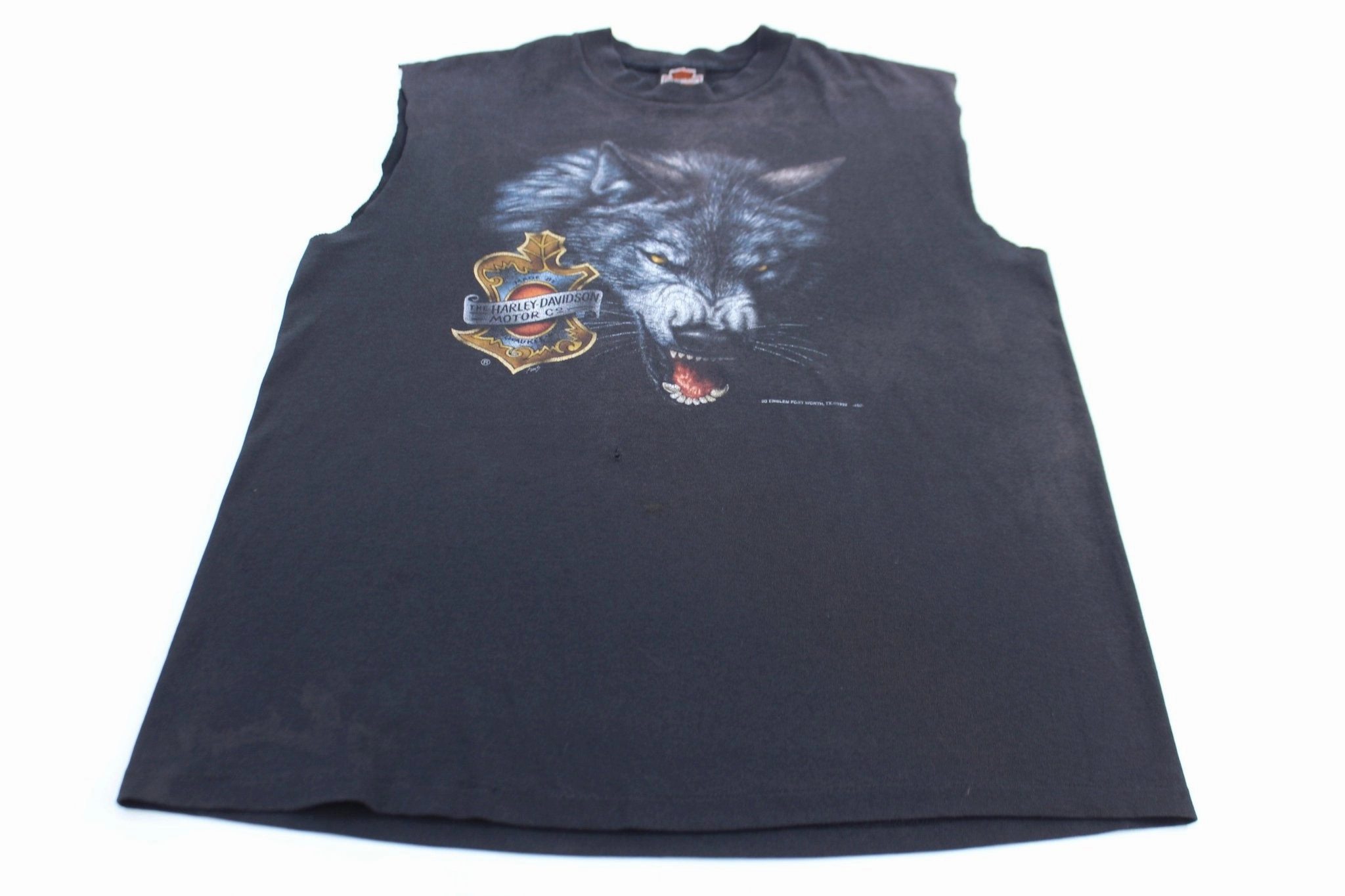 1992 3D Emblem Harley Davidson Motor Co Wolf Graphic Tank Top Slim Finish Quick Recovery Fabric