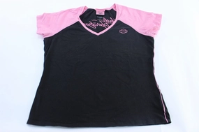 Women's Harley Davidson Motorcycles Pink & Black Embroidered T-Shirt Cozy And Warm Seasonal Casual